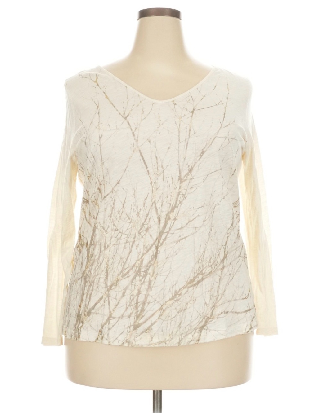 Women's Cream V-Neck Long Sleeve Printed Top
